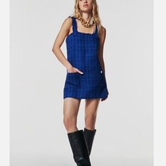 Zara Dresses & Skirts - NWT Zara Blue Tweed Pinafore Mini Dress size SMALL